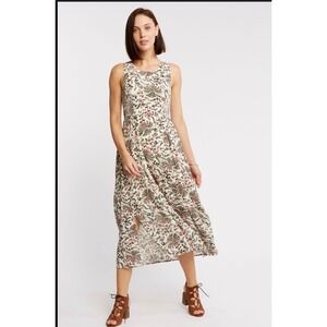 FatFace Floral Midi Dress Ecru Multi Smocked Sleeveless Cotton Lined Size US 4